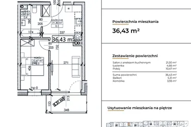 Rzut - Mieszkanie na sprzedaż 2 pokoje o powierzchni 36,43 m² - numer D26 w Słowackiego 44