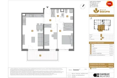 Rzut - Mieszkanie na sprzedaż 3 pokoje o powierzchni 58,33 m² - numer X/5 w Wille Biskupin Etap 2.2