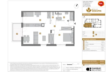 Rzut - Mieszkanie na sprzedaż 3 pokoje o powierzchni 58,93 m² - numer Y/7 w Wille Biskupin Etap 2.2