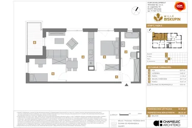 Rzut - Mieszkanie na sprzedaż 3 pokoje o powierzchni 57,39 m² - numer Y/5 w Wille Biskupin Etap 2.2