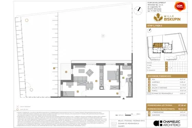 Rzut - Mieszkanie na sprzedaż 3 pokoje o powierzchni 57,39 m² - numer Y/2 w Wille Biskupin Etap 2.2