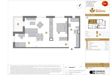 Rzut - Mieszkanie na sprzedaż 3 pokoje o powierzchni 57,39 m² - numer Y/8 w Wille Biskupin Etap 2.2