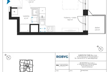 Rzut - Mieszkanie na sprzedaż 1 pokój o powierzchni 26,38 m² - numer A1/3M07 w Sky Point - Apartamenty Inwestycyjne