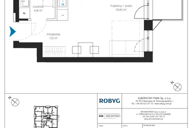 Rzut - Mieszkanie na sprzedaż 1 pokój o powierzchni 26,72 m² - numer A1/2M08 w Sky Point - Apartamenty Inwestycyjne