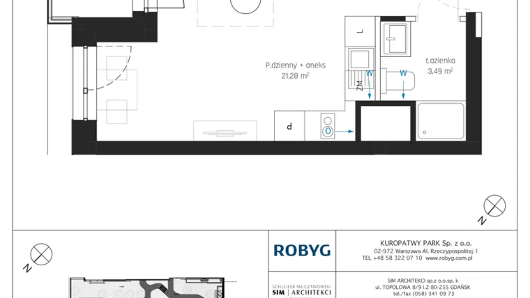 Rzut - Mieszkanie na sprzedaż 1 pokój o powierzchni 27,7 m² - numer A2/1M04 w Sky Point - Apartamenty Inwestycyjne