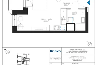 Rzut - Mieszkanie na sprzedaż 1 pokój o powierzchni 27,34 m² - numer A1/2M12 w Sky Point - Apartamenty Inwestycyjne