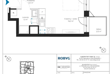 Rzut - Mieszkanie na sprzedaż 1 pokój o powierzchni 26,38 m² - numer A1/2M07 w Sky Point - Apartamenty Inwestycyjne