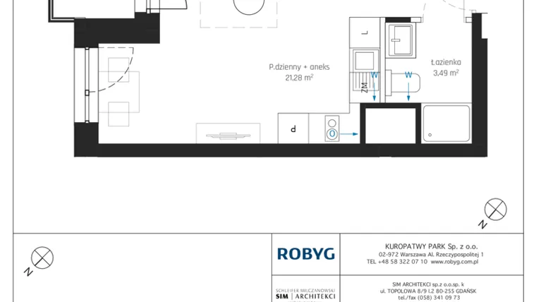 Rzut - Mieszkanie na sprzedaż 1 pokój o powierzchni 27,7 m² - numer A2/2M04 w Sky Point - Apartamenty Inwestycyjne