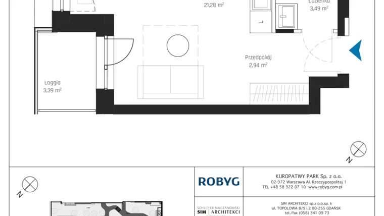 Rzut - Mieszkanie na sprzedaż 1 pokój o powierzchni 27,7 m² - numer A2/1M05 w Sky Point - Apartamenty Inwestycyjne
