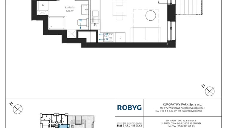 Rzut - Mieszkanie na sprzedaż 1 pokój o powierzchni 27,7 m² - numer A2/1M07 w Sky Point - Apartamenty Inwestycyjne