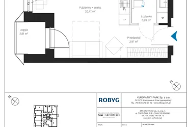 Rzut - Mieszkanie na sprzedaż 1 pokój o powierzchni 27,32 m² - numer A1/3M11 w Sky Point - Apartamenty Inwestycyjne