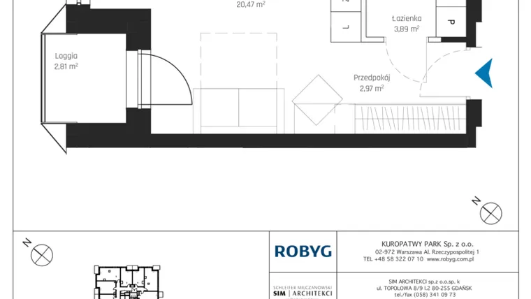 Rzut - Mieszkanie na sprzedaż 1 pokój o powierzchni 27,32 m² - numer A1/3M11 w Sky Point - Apartamenty Inwestycyjne