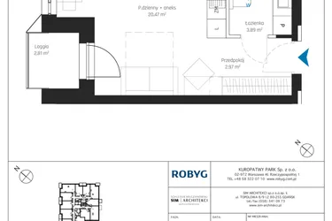Rzut - Mieszkanie na sprzedaż 1 pokój o powierzchni 27,32 m² - numer A1/2M11 w Sky Point - Apartamenty Inwestycyjne