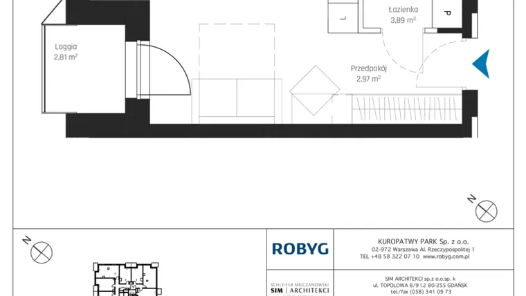 Rzut - Mieszkanie na sprzedaż 1 pokój o powierzchni 27,32 m² - numer A1/2M11 w Sky Point - Apartamenty Inwestycyjne