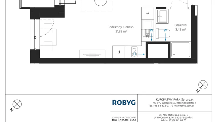 Rzut - Mieszkanie na sprzedaż 1 pokój o powierzchni 27,7 m² - numer A2/3M04 w Sky Point - Apartamenty Inwestycyjne