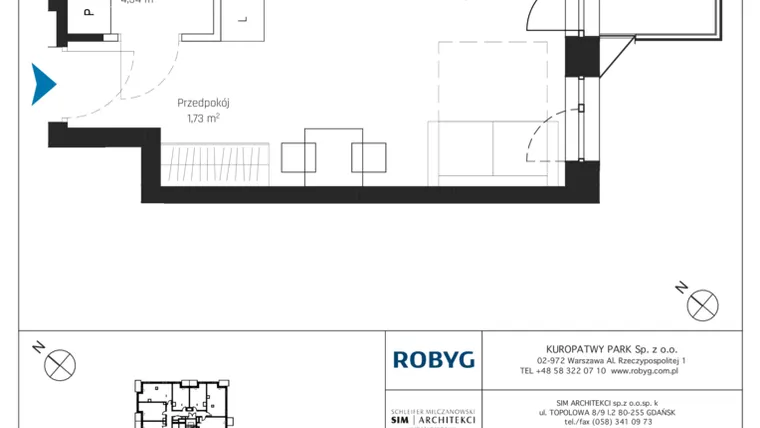 Rzut - Mieszkanie na sprzedaż 1 pokój o powierzchni 27,16 m² - numer A1/5M08 w Sky Point - Apartamenty Inwestycyjne