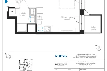 Rzut - Mieszkanie na sprzedaż 1 pokój o powierzchni 26,82 m² - numer A1/5M07 w Sky Point - Apartamenty Inwestycyjne