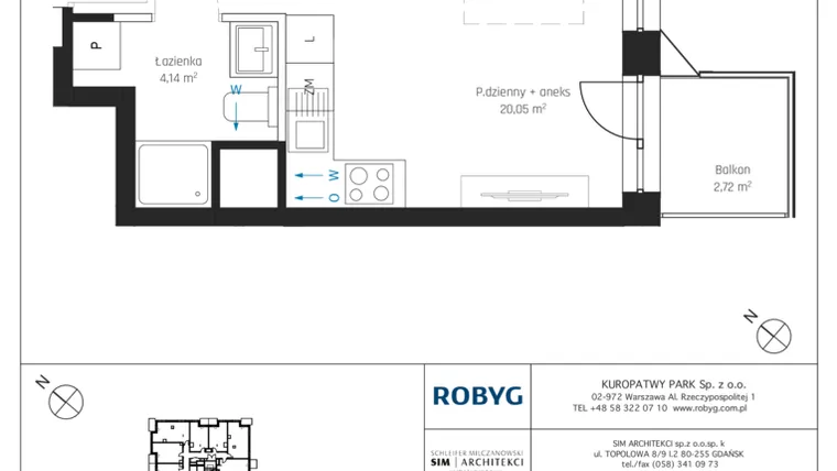 Rzut - Mieszkanie na sprzedaż 1 pokój o powierzchni 26,82 m² - numer A1/5M07 w Sky Point - Apartamenty Inwestycyjne