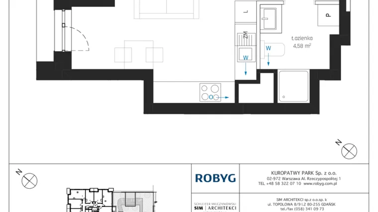 Rzut - Mieszkanie na sprzedaż 1 pokój o powierzchni 29,01 m² - numer A1/1M01 w Sky Point - Apartamenty Inwestycyjne