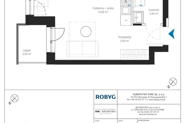 Rzut - Mieszkanie na sprzedaż 1 pokój o powierzchni 27,7 m² - numer A2/3M05 w Sky Point - Apartamenty Inwestycyjne