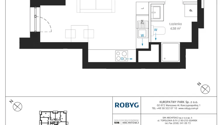 Rzut - Mieszkanie na sprzedaż 1 pokój o powierzchni 29,01 m² - numer A1/2M01 w Sky Point - Apartamenty Inwestycyjne