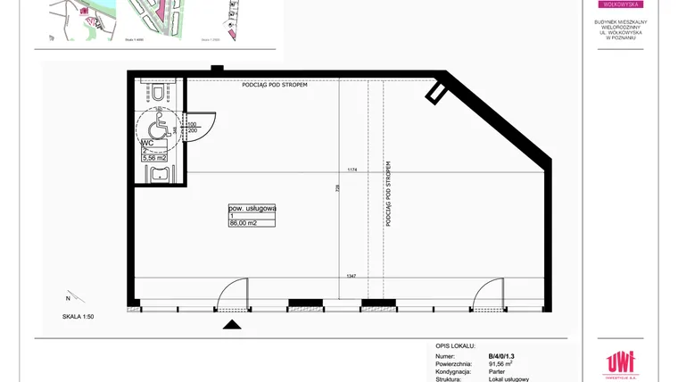 Rzut - Lokal użytkowy na sprzedaż 1 pokój o powierzchni 91,56 m² - numer B/4/0/1.3 w Malta Wołkowyska etap III