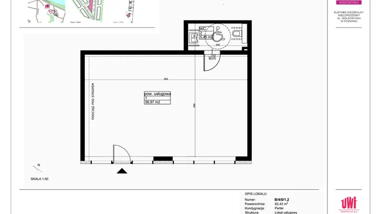 Rzut - Lokal użytkowy na sprzedaż 1 pokój o powierzchni 62,42 m² - numer B/4/0/1.2 w Malta Wołkowyska etap III