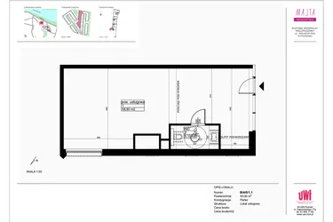 Rzut - Lokal użytkowy na sprzedaż 1 pokój o powierzchni 63,9 m² - numer B/4/0/1.1 w Malta Wołkowyska etap III