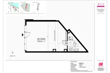 Rzut - Lokal użytkowy na sprzedaż 1 pokój o powierzchni 55,98 m² - numer B/4/0/1.5 w Malta Wołkowyska etap III