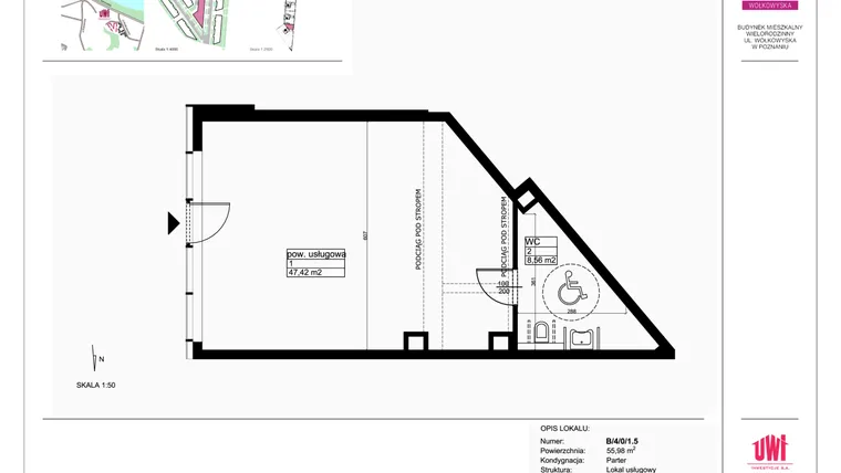 Rzut - Lokal użytkowy na sprzedaż 1 pokój o powierzchni 55,98 m² - numer B/4/0/1.5 w Malta Wołkowyska etap III