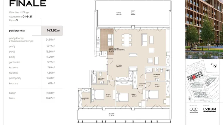 Rzut - Mieszkanie na sprzedaż 4 pokoje o powierzchni 143,92 m² - numer G1-3-21 w Lokum Porto Finale
