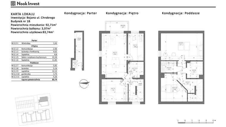 Rzut - Mieszkanie na sprzedaż 5 pokoi o powierzchni 83,74 m² - numer 1B w Bojano, ul. Chrobrego