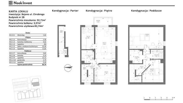 Rzut - Mieszkanie na sprzedaż 5 pokoi o powierzchni 83,74 m² - numer 2B w Bojano, ul. Chrobrego