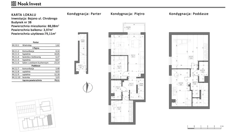 Rzut - Mieszkanie na sprzedaż 5 pokoi o powierzchni 79,11 m² - numer 3B w Bojano, ul. Chrobrego