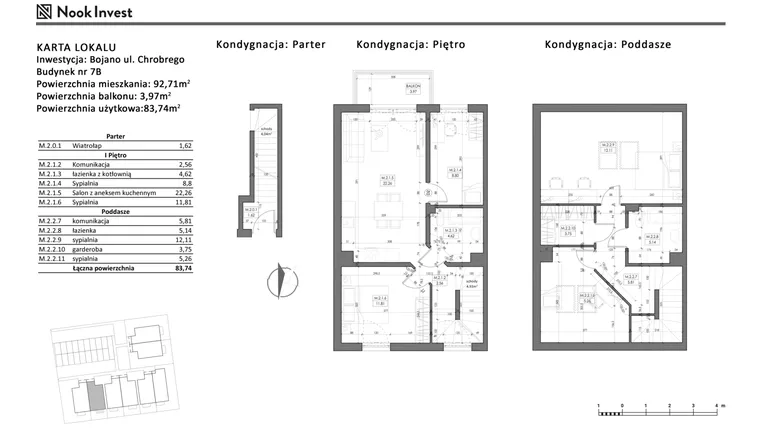 Rzut - Mieszkanie na sprzedaż 5 pokoi o powierzchni 83,74 m² - numer 7B w Bojano, ul. Chrobrego