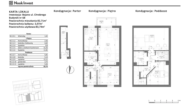 Rzut - Mieszkanie na sprzedaż 5 pokoi o powierzchni 83,74 m² - numer 6B w Bojano, ul. Chrobrego