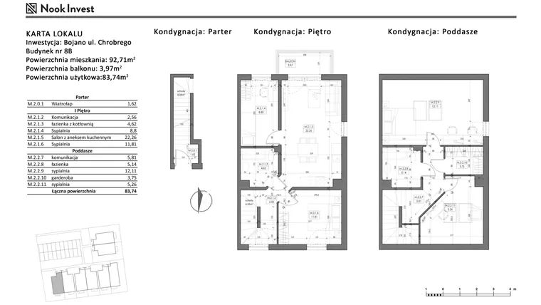 Rzut - Mieszkanie na sprzedaż 5 pokoi o powierzchni 83,74 m² - numer 8B w Bojano, ul. Chrobrego