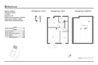 Rzut - Mieszkanie na sprzedaż 4 pokoje o powierzchni 59,99 m² - numer 1B w Bojano, ul. Cicha