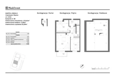 Rzut - Mieszkanie na sprzedaż 4 pokoje o powierzchni 59,99 m² - numer 3B w Bojano, ul. Cicha