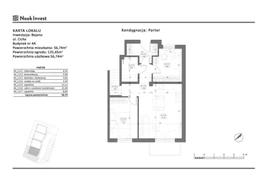 Rzut - Mieszkanie na sprzedaż 3 pokoje o powierzchni 56,74 m² - numer 4A w Bojano, ul. Cicha