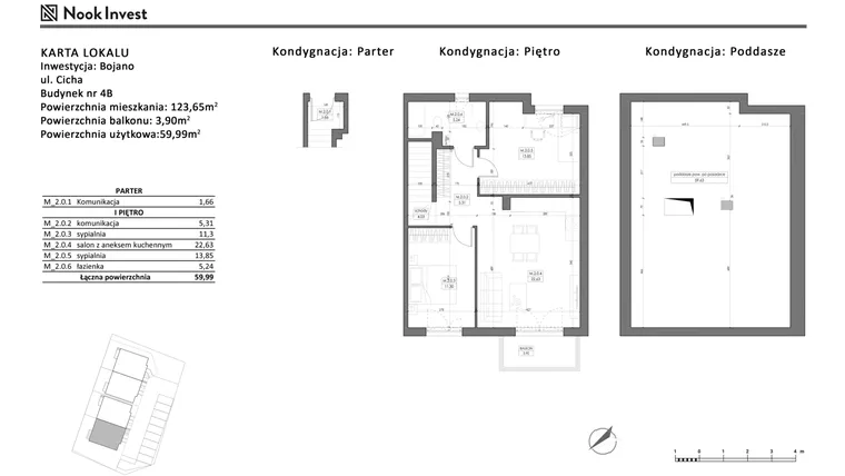 Rzut - Mieszkanie na sprzedaż 4 pokoje o powierzchni 59,99 m² - numer 4B w Bojano, ul. Cicha