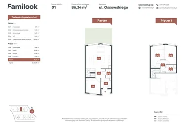 Rzut - Mieszkanie na sprzedaż 4 pokoje o powierzchni 86,34 m² - numer D1 w Familook