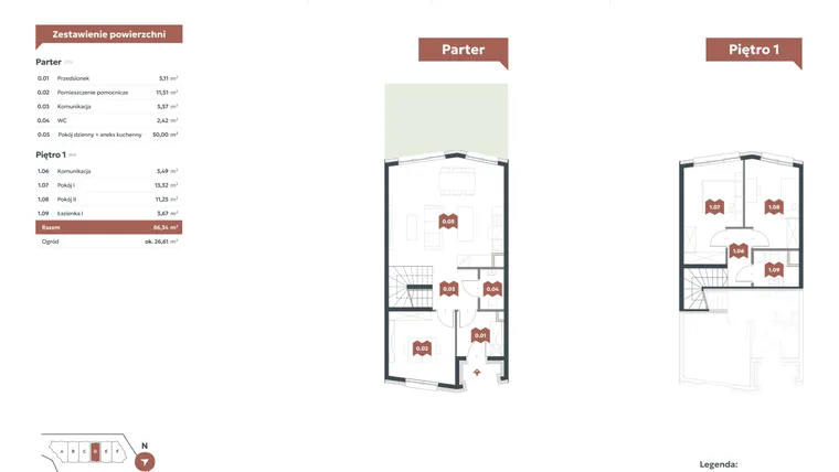 Rzut - Mieszkanie na sprzedaż 4 pokoje o powierzchni 86,34 m² - numer D1 w Familook