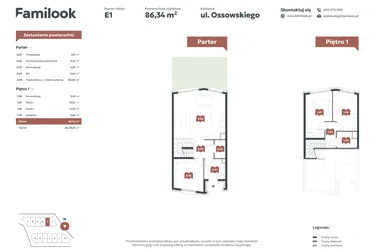Rzut - Mieszkanie na sprzedaż 4 pokoje o powierzchni 86,34 m² - numer E1 w Familook