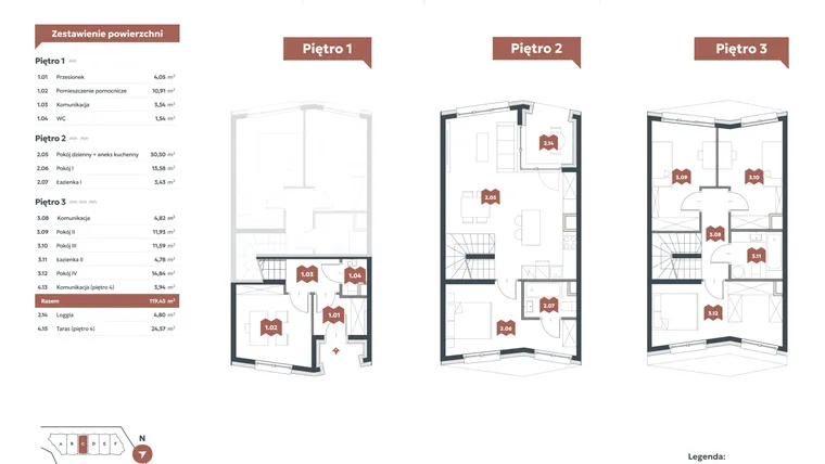 Rzut - Mieszkanie na sprzedaż 6 pokoi o powierzchni 119,45 m² - numer C2 w Familook