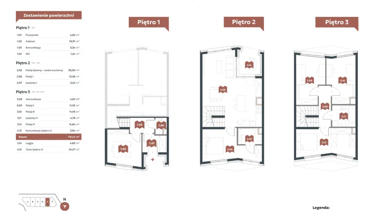 Rzut - Mieszkanie na sprzedaż 6 pokoi o powierzchni 119,45 m² - numer E2 w Familook