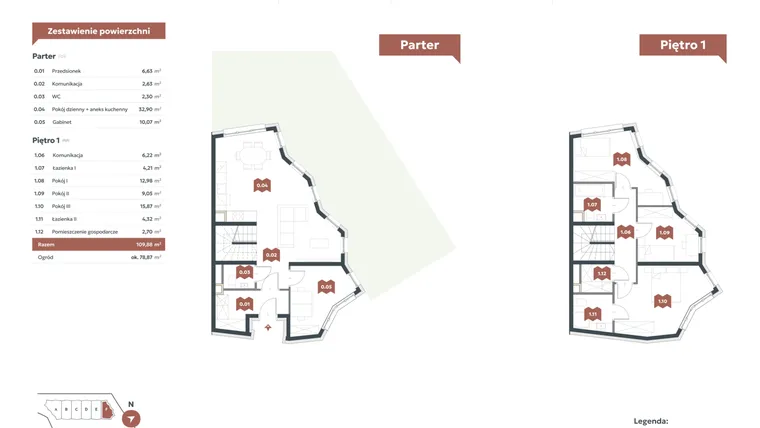Rzut - Mieszkanie na sprzedaż 5 pokoi o powierzchni 109,88 m² - numer F1 w Familook