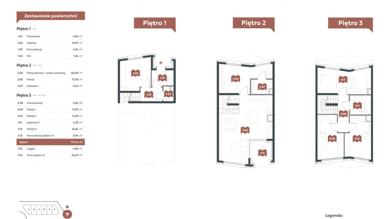 Rzut - Mieszkanie na sprzedaż 6 pokoi o powierzchni 119,45 m² - numer H2 w Familook