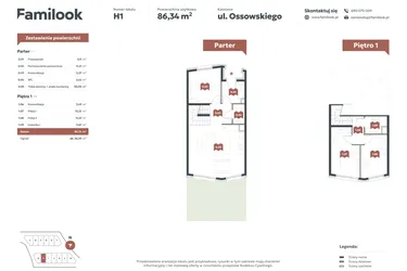 Rzut - Mieszkanie na sprzedaż 4 pokoje o powierzchni 86,34 m² - numer H1 w Familook
