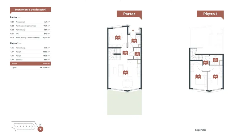 Rzut - Mieszkanie na sprzedaż 4 pokoje o powierzchni 86,34 m² - numer H1 w Familook